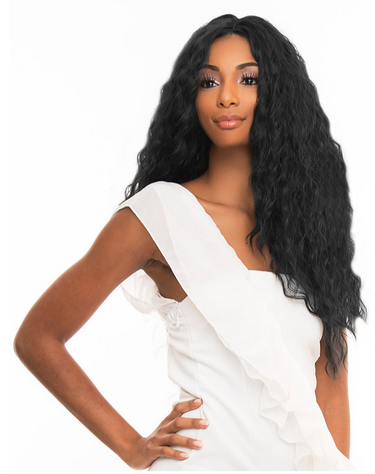 Amy Aviance Indu Gold HD Lace 13x4 Wet & Wavy Deep Wave 18' Unprocessed Wig Black